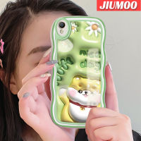 JIUMOO เคสสำหรับ OPPO A37 A37F เคส NEO 9,เคส3D แมวน่ารักขอบคลื่นลูกคลื่นสีอ่อนกันกระแทก TPU ซิลิโคนแบบใสเคสมือถือป้องกันการตกรวมทั้งหมดรวมฝาครอบป้องกันหัวกล้อง