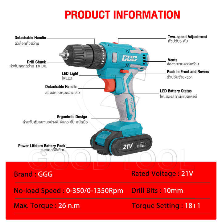 ggg-สว่านไร้สาย-สว่าน-แบตเตอรี่-li-ion-21v-เหมาะสำหรับเจาะปูน-ไม้-เหล็ก-ปรับสปีดได้-ไขควงไฟฟ้า-ดอกสว่าน-แบตเตอรี่สว่านไร้สาย