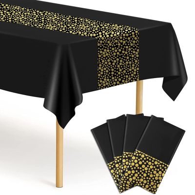 Bronzing Black Dots Disposable Table Cover Waterproof Table Cloth Decoration Birthday Wedding Gold Black Banquet Tablecloth