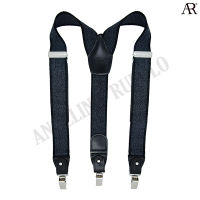 ANGELINO RUFOLO Suspenders(สายเอี๊ยม) 3.5 CM. รูปทรงYแบบปรับความยาวได้ คุณภาพเยี่ยม ดีไซน์ Coal สีเทา-ดำ