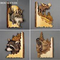 Animal Model Bear Deer Statue Ornament Family Wolf Carving Wood Craft Figurine Wall Home Office Decor Gift Arts Sculpture 1pcs