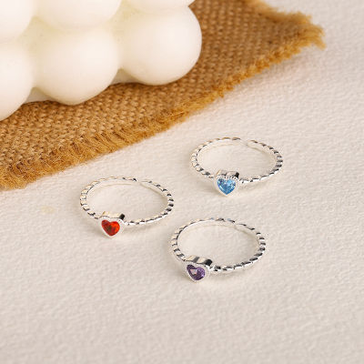 S925 แหวนเกลียวเงินแท้สำหรับผู้หญิงแหวนเพทายหลากสีน่ารักสดใสและหวาน .