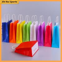 SHIRUI 32Pcs กระดาษคราฟท์ ถุงของขวัญพร้อมหูหิ้ว หลายสี สามารถให้บริการได้ ถุงของขวัญขนาดเล็ก สะดวกสบายๆ ใช้งานได้หลากหลาย ถุง goodie วันเกิดของสตรี