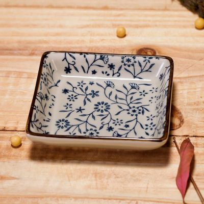 Japanese Style Underglaze Ceramic Snack Plate Japanese Style Tableware Square Seasoning Dish Hot Pot Dry Rack Sauce Dipping