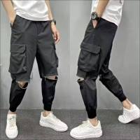 NGHG MALL-Cool mens high-quality casual pants summer thin Korean version  9-point trendy mens personalized zippered slimming pants