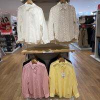 ❧Uniqlo เสื้อแขนยาวผู้หญิง,ห้องลองเสื้อฤดูใบไม้ผลิใหม่สไตล์ฝรั่งเศสผ้าฝ้ายหลวมบาง E457304