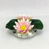 OrientalFineArt ดอกไม้ประดิษฐ์ ดอกบัวปลอม Water Lily จัดในแก้วใสทรงกลมสไตล์โมเดิร์น สำหรับประดับตกแต่งบ้าน