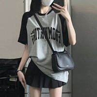 ☃ American retro design sense color matching short-sleeved T-shirt womens summer ins trend oversize loose and thin half-sleeved top