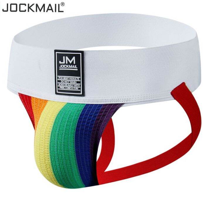 JOCKMAIL Men's Jockstrap Athletic Supporter Gym Strap Brief Rainbow