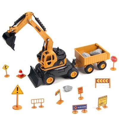 ☑☄ Construção Veículos Set Escavadeira Bulldozer Engenharia Trailer Truck Veículo Presentes para crianças Meninos