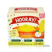 ซื้อครบ 3แถม1 Hooray!  อาหารเสริม สำหรับทารกและเด็กเล็ก อายุ 6 เดือน รส ข้าวโพด มันเทศ และ ไก่บด 140กรัม บรรจุในถ้วยพร้อมทาน แถมช้อนทุกกล่อง