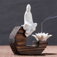 3PieceSet CreativeChinese-style Ceramic Ornaments Household Buddha Statue Backflow Incense Burner Incense Incense Incense Holder