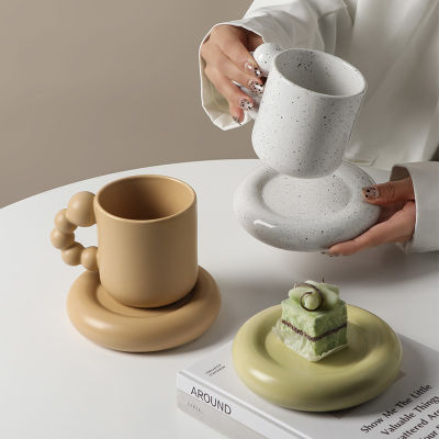 Fashion Ceramic Creative Coffee Cup With Tray Nordic Home Decor Handmade Art Tea Mug Tray Personalized Gifts