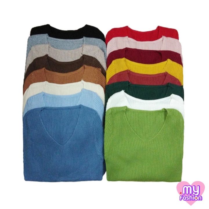 myf-มาใหม่-เสื้อแฟชั่นไหมพรมคอวี-มีสีให้เลือกเยอะ-16-สี