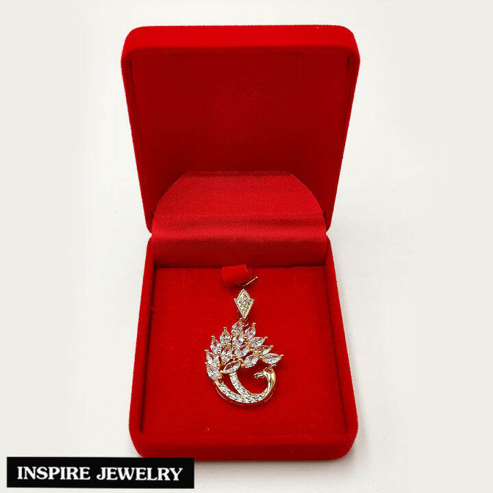 inspire-jewelry-จี้นกยูง-งาน-design-ประดับเพชรcz-ตัวเรือนหุ้มทองแท้24k-สวยหรู-ขนาด-2-4-x-3-5-cm