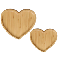 2 Pcs Bamboo Heart Shape Dessert Plate Practical Serving Tray Fruits Dish Food Platter for Home Party (2 Size, Each Size 1pc)