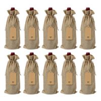 10pcs/12pcs Rustic Jute Burlap Wine Bags Drawstring Wine Bottle Covers Reusable Bottle Wrap Gift Package Wine Bags Gift Wrapping  Bags