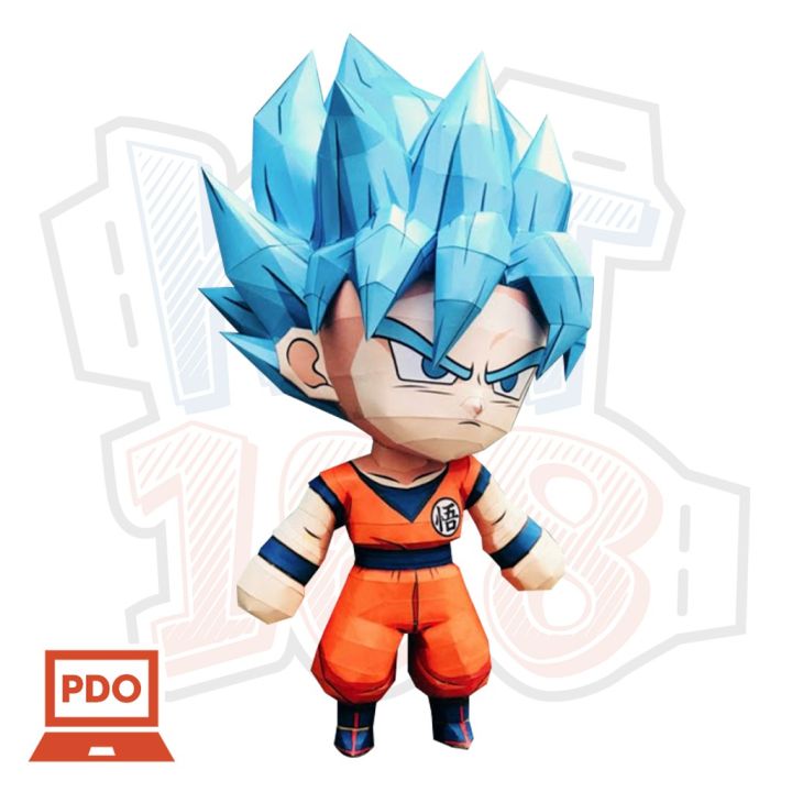  Modelo de papel Anime Juego Dragon Ball Chibi Goku SSJ Azul
