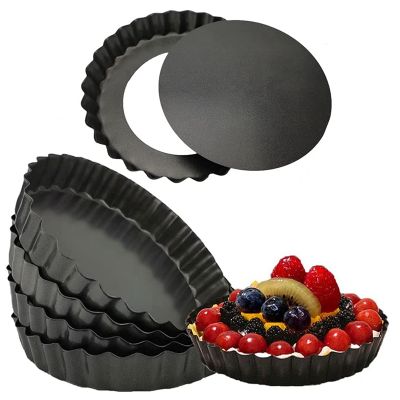 6 Pack 5 Inch Mini Tart Pans with Removable Bottom Round Nonstick Quiche Pan, Heavy Duty Fluted Side Pie Tart Molds
