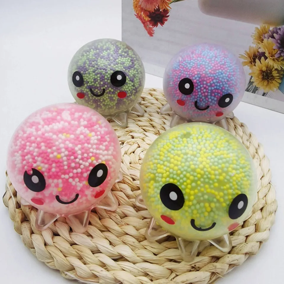 4PCS Squeeze Balls Cute Octopus Stress Relief Anti Anxiety Squishies  Squeezing Balls Toys with Led Light for Kids Gifts Party Favors