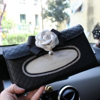 White Flower Car Tissue Box Towel Sets Car Sun Visor Tissue Box Holder Auto Interior Storage Decoration Car Accessories