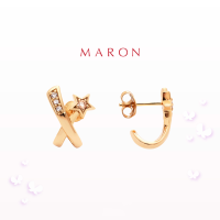 MARON✨ [ของแท้] Feo Stars Cross Earrings ชุบสี Beige Gold ต่างหูแป้น พลอยเพทายสีขาว เงินแท้925