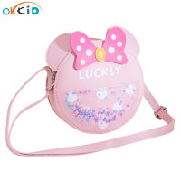 OKKID kids small round crossbody bag cute pink bow bag mini shoulder bag children kawaii polka dot messenger bag girls 2-6 years