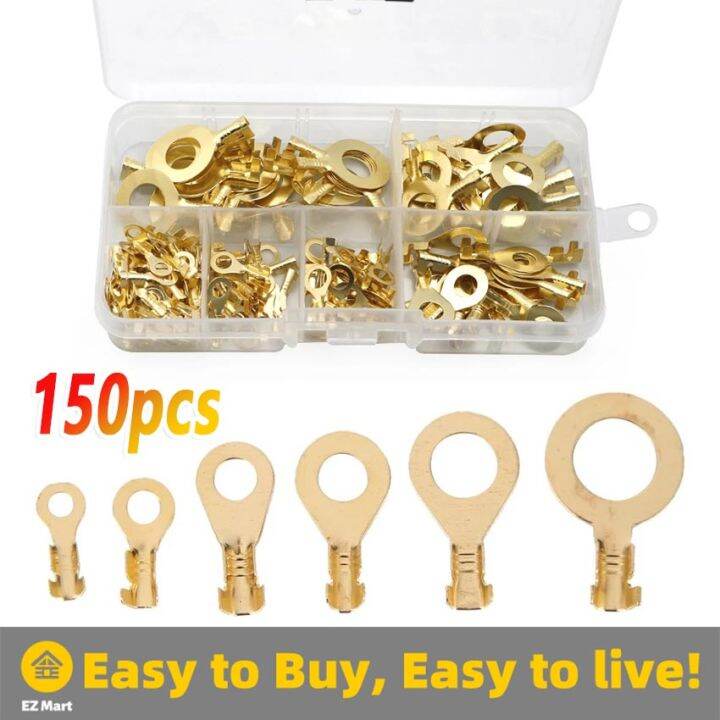 【Fast Shipping】 150PCS Ring Type Gold Terminals Golden Brass Non