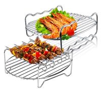 Double-layers Cooking Rack Stainless Steel Barbecue Tray Air Fryer Accessory