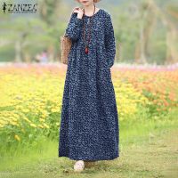 Fashion Floral Dress Womens Spring Sundress 2023 ZANZEA Casual Long Sleeve Maxi Vestidos Female Hollow Printed Robe