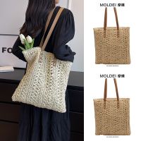 Summer summer large-capacity seaside beach bag tote bag women 2023 new casual one-shoulder woven straw bag 【BYUE】