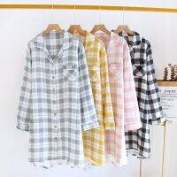(CIUYA)ชุดนอนผู้หญิงแขนยาวใหม่,เสื้อเบลาส์ผ้าฝ้ายแท้ความยาวปานกลางสวมใส่สบายผ้าโปร่งคลุมเข่าสำหรับใส่ในบ้านสำหรับฤดูร้อน