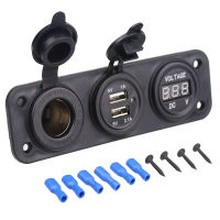 New Motorcycle Car Charger Plug Dual USB Adaptor+12V24V Lighter Socket Blue LED +Digital Voltmeter Mobile Phone