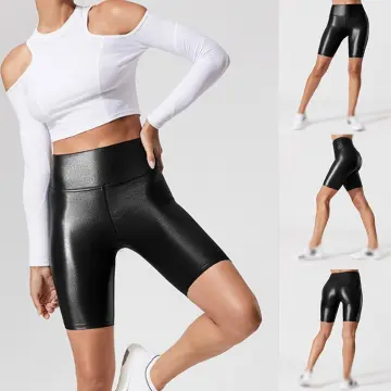 Womens Glossy High Waist Tight Shorts Stretchy Slim Fit Crotchless Yoga  Pants
