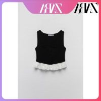 COD DSFERTGRYER ZARA Summer New Style Womens Hollow Embroidery Stitching Square Neck Sleeveless Knitted Top