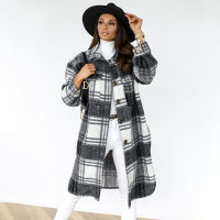 Midi Plaid Print Plus Size Coats And Jackets Women Long Sleeve Button Pocket Tops Outwear Vintage Fashion Womens Clothing