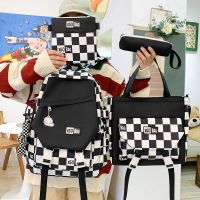 กระเป๋าสุภาพสตรี4 In 1สำหรับนักเรียนเป้สะพายหลังขนาดใหญ่ Bookbags Mochila