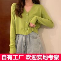 ☇✱◘ v-Neck Sweater Women 2022 Autumn Winter New Style Outer White Top Cardigan Long-Sleeved Short Knit