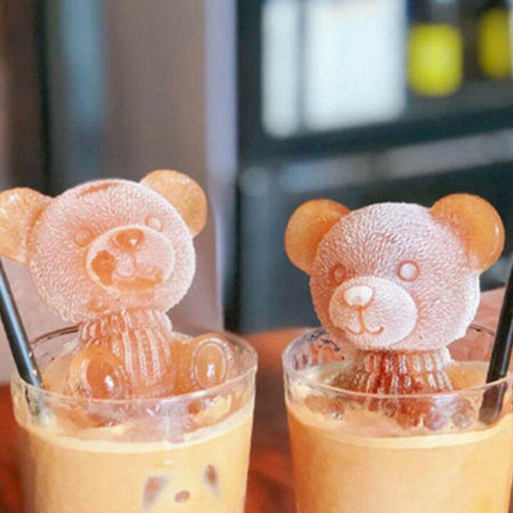 แม่พิมพ์ซิลิโคนถาดน้ำแข็งสเตอริโอรูปหมี3d-แม่พิมพ์ทำน้ำแข็งน้ำแข็งก้อนชาและกาแฟนมแช่แข็งอย่างรวดเร็วและปล่อยง่าย
