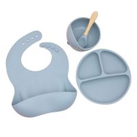 【CC】 6pcs Baby Silicone Tableware Dining Bib Divided Plate Fork Feeding Sets Dishes Food Training Bowl Children