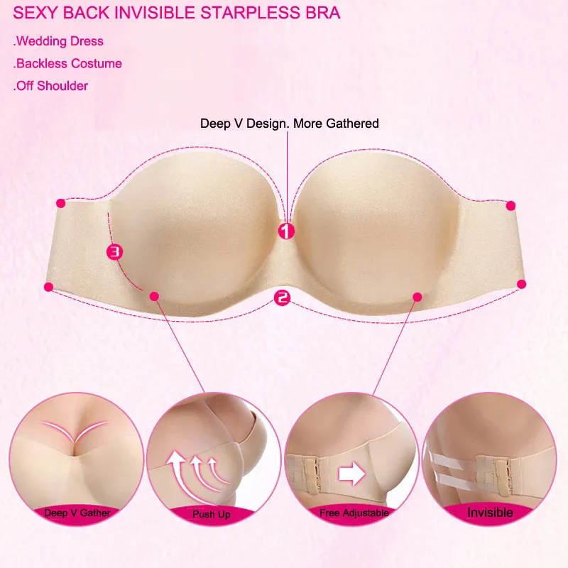 Women's Strapless Bras for Wedding Dress Invisible Underwear Small Breast  Female Backless Lingerie Intimates Uplift Brassiere