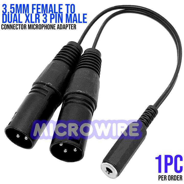 3.5MM Female TO Dual 3 Pin Xlr Male Connector Microphone Adapter