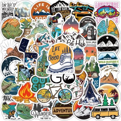 hotx【DT】 10/50pcs Hiking Camping Stickers Outdoor Scenery Decal Sticker To Bottle Laptop