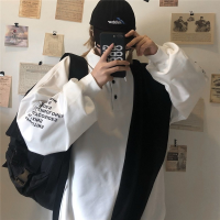 QWEEK Polo Women Sweatshirt Harajuku Streetwear Hoodie Korean Fashion Letter Print White Black Patchwork Tops Autumn 2021 Kpop