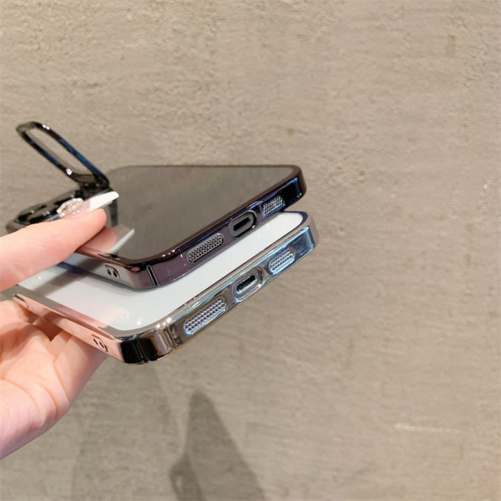 ในสต็อกในกรุงเทพฯ-เคสไอโฟนแบบมีขาตั้ง-เคสไอโฟน-14-pro-max-14-plus-ชุบ-เคส-for-iphone-13-12-11-pro-max-case-เมมเบรนเลนส์