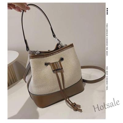 【hot sale】◘ C16 New European and American Fashion Diagonal Bag Drawstring Splicing Canvas Handbag Bucket Bag