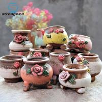 Strongwell Mini Thumb Pot Succulent Flower Pot Korean Hand-painted Rough Pottery Planter Home Office Desktop Container Basin