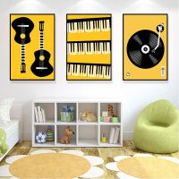 บทคัดย่อ Art Vinyl Record โปสเตอร์เปียโนกีตาร์ Jazz Music Instrument ผ้าใบพิมพ์ภาพวาดผนังสำหรับ Studio Room Decor