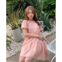 chuuchop_พร้อมส่ง(C7825)✨??Honey pink dress ชุดเดรสสีชมพู ปาดไหล่ แต่งสายมุข (ถอดสายได้)