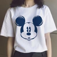 【New】เสื้อยืดลําลองสําหรับสตรีแขนสั้นพิมพ์ลาย Mickey Mouse Minnie สไตล์ฮาราจุกุ